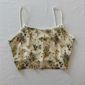 Urban Outfitters Cream and Floral Cropped Cami